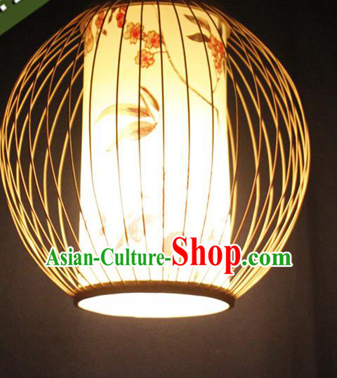 Traditional Chinese Bamboo Art Printing Peony Yellow Hanging Lanterns Handmade Lantern Scaldfish Lamp