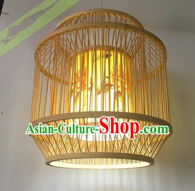 Traditional Chinese Handmade Printing Peony Yellow Hanging Lanterns Palace Lantern Bamboo Art Scaldfish Lamp