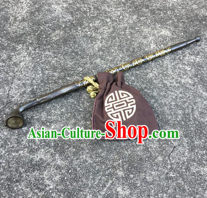 Handmade Chinese Ancient Brass Tobacco Pipe Traditional Long Stemmed Pipe