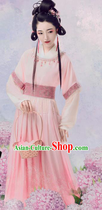 Chinese Ancient Court Maid Pink Hanfu Dress Traditional Tang Dynasty Princess Costumes for Women