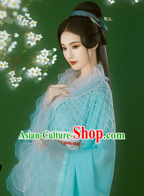 Chinese Ancient Goddess Blue Hanfu Dress Traditional Tang Dynasty Princess Costumes for Women