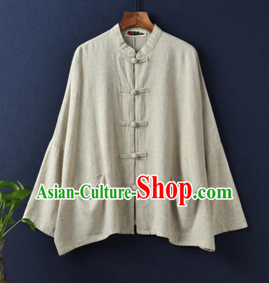 Traditional Chinese Tang Suit Overcoat Li Ziqi Beige Flax Jacket Costume for Women