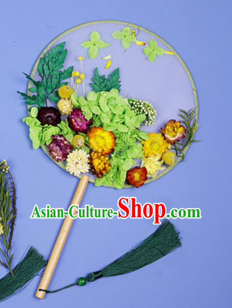 Chinese Traditional Green Flowers Palace Fans Handmade Round Fan for Women
