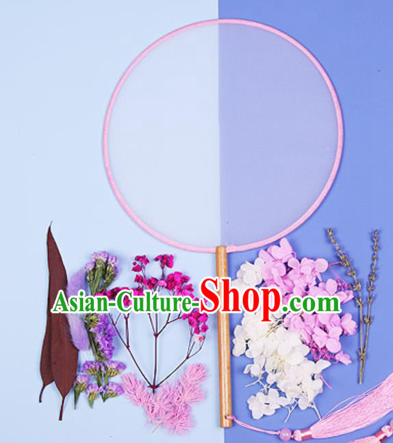 Chinese Traditional Pink Flowers Palace Fans Handmade Round Fan for Women