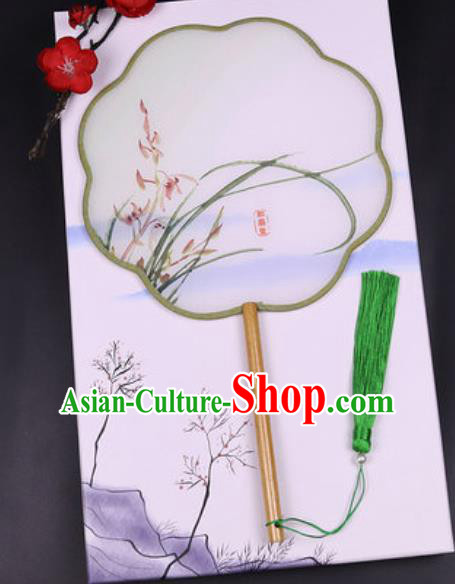 Chinese Traditional Painting Orchid Palace Fans Handmade Classical Dance Silk Fan for Women