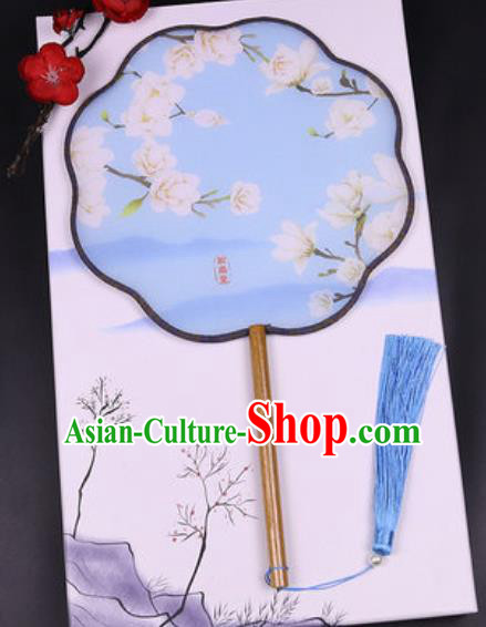 Chinese Traditional Painting Mangnolia Blue Palace Fans Handmade Classical Dance Silk Fan for Women