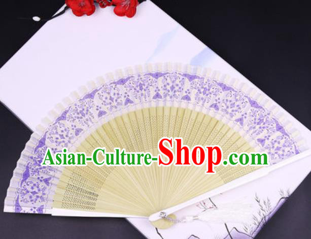 Chinese Traditional Painting Lilac Silk Folding Fans Handmade Accordion Classical Dance Bamboo Fan