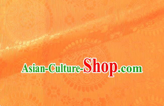 Chinese Classical Auspicious Pattern Design Orange Brocade Fabric Asian Traditional Hanfu Satin Material