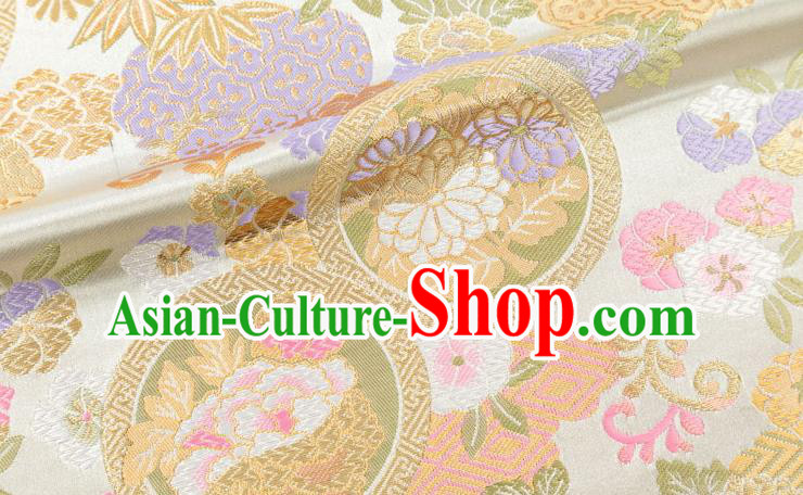 Chinese Classical Chrysanthemum Bamboo Pattern Design Beige Brocade Fabric Asian Traditional Hanfu Satin Material