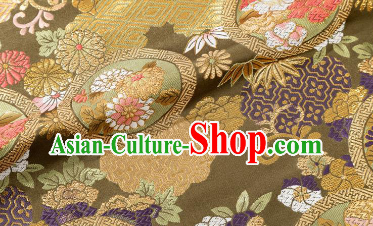 Chinese Classical Chrysanthemum Bamboo Pattern Design Army Green Brocade Fabric Asian Traditional Hanfu Satin Material