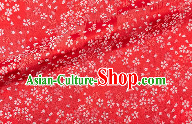 Asian Japanese Traditional Sakura Pattern Design Red Brocade Fabric Kimono Tapestry Satin