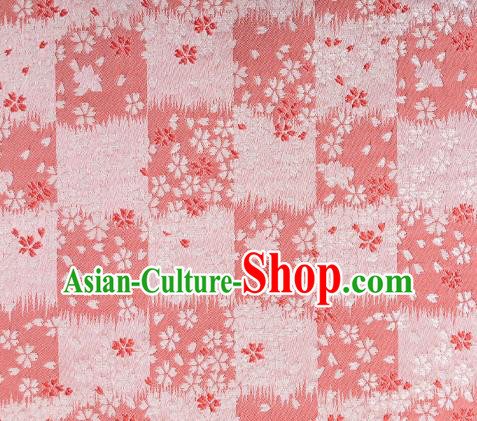 Asian Japanese Traditional Sakura Pattern Design Pink Brocade Fabric Kimono Tapestry Satin