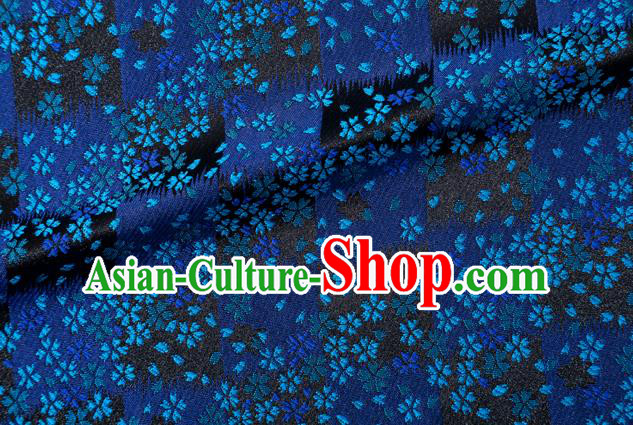 Asian Japanese Traditional Sakura Pattern Design Deep Blue Brocade Fabric Kimono Tapestry Satin