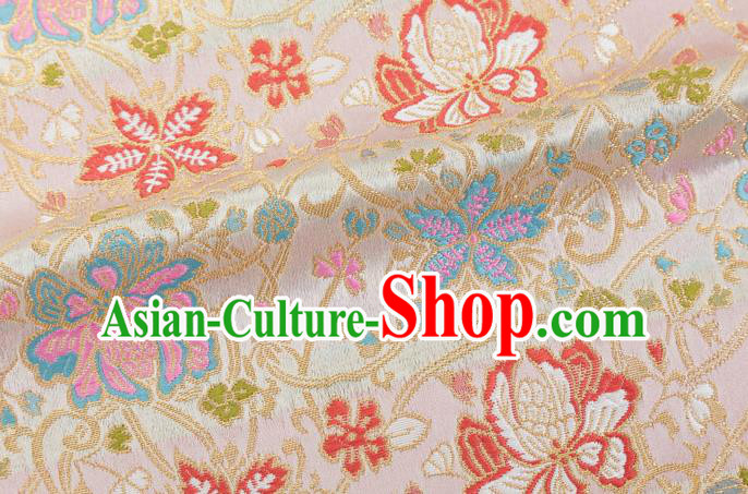 Chinese Classical Twine Lotus Pattern Design Beige Brocade Fabric Asian Traditional Hanfu Satin Material