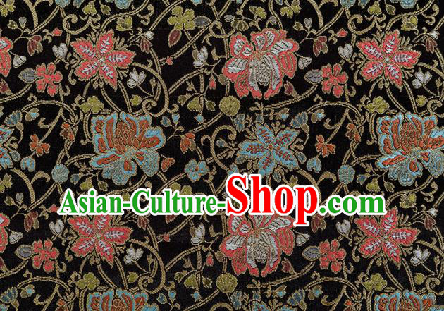 Chinese Classical Twine Lotus Pattern Design Black Brocade Fabric Asian Traditional Hanfu Satin Material