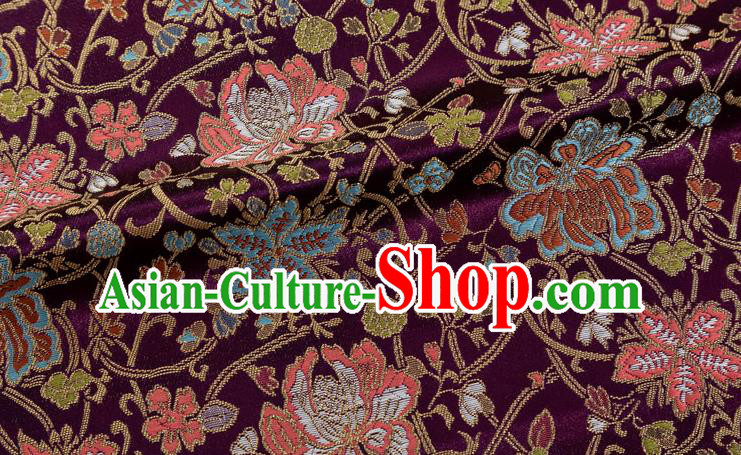 Chinese Classical Twine Lotus Pattern Design Purple Brocade Fabric Asian Traditional Hanfu Satin Material