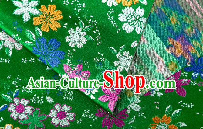 Japanese Traditional Sakura Pattern Design Green Brocade Fabric Asian Kimono Tapestry Satin