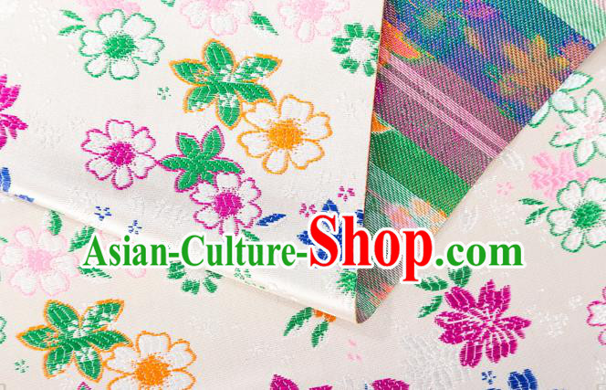 Japanese Traditional Sakura Pattern Design White Brocade Fabric Asian Kimono Tapestry Satin