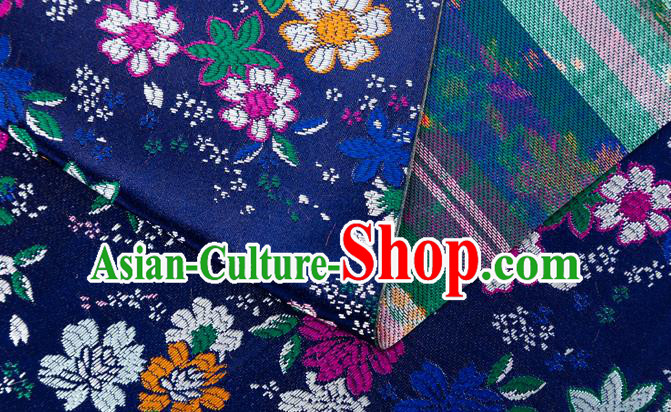 Japanese Traditional Sakura Pattern Design Navy Brocade Fabric Asian Kimono Tapestry Satin