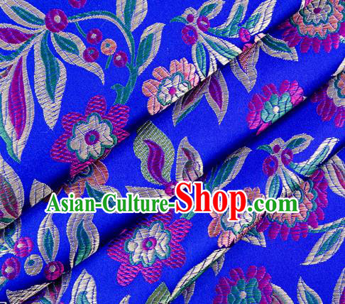 Chinese Classical Flowers Pattern Design Royalblue Brocade Fabric Asian Traditional Hanfu Satin Material