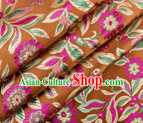 Chinese Classical Flowers Pattern Design Ginger Brocade Fabric Asian Traditional Hanfu Satin Material