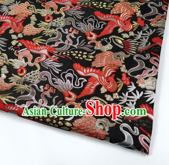 Chinese Classical Phoenix Pattern Design Black Brocade Fabric Asian Traditional Hanfu Satin Material