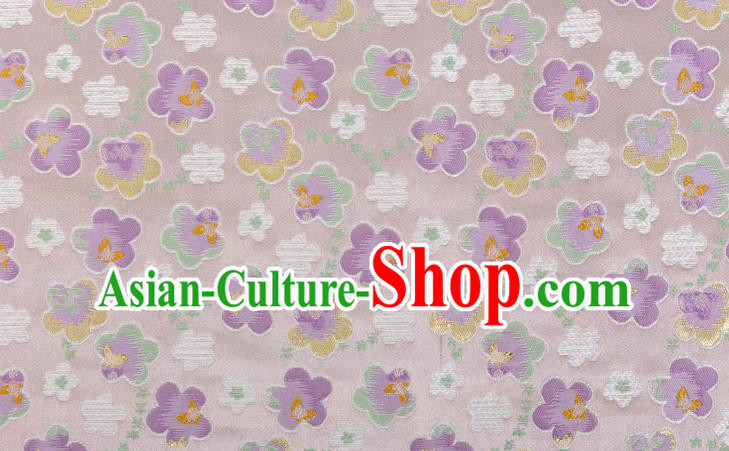 Japanese Traditional Oriental Cherry Pattern Design Lilac Brocade Fabric Asian Kimono Tapestry Satin