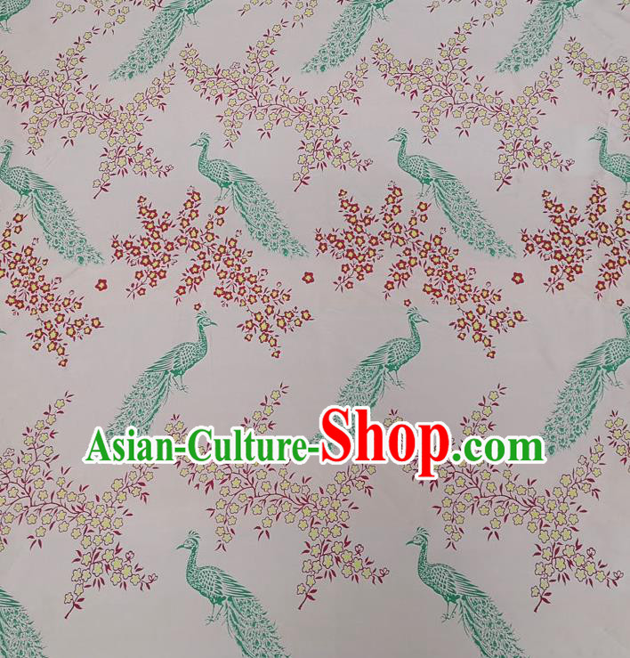 Chinese Classical Peacock Pattern Design Light Pink Brocade Fabric Asian Traditional Hanfu Satin Material