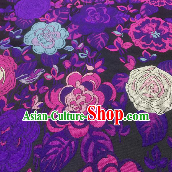 Chinese Classical Hibiscus Pattern Design Black Brocade Fabric Asian Traditional Hanfu Satin Material