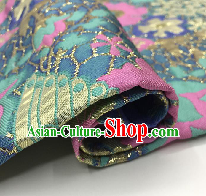 Chinese Classical Butterfly Pattern Design Blue Brocade Fabric Asian Traditional Hanfu Satin Material
