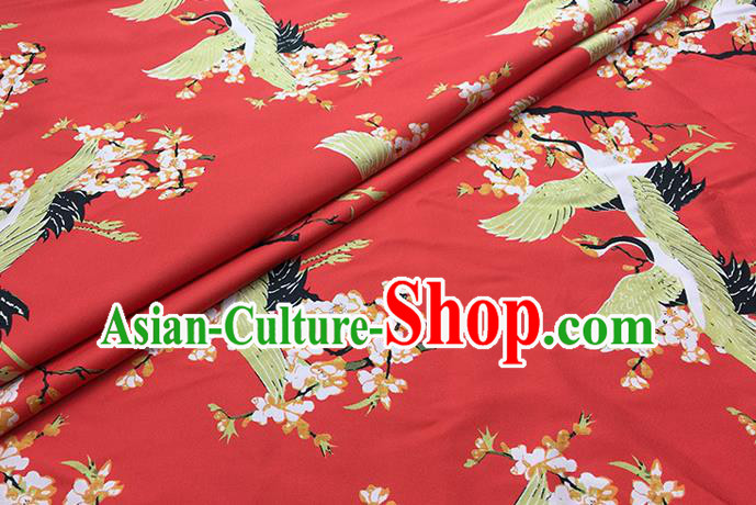Chinese Classical Crane Plum Pattern Design Red Brocade Fabric Asian Traditional Hanfu Satin Material