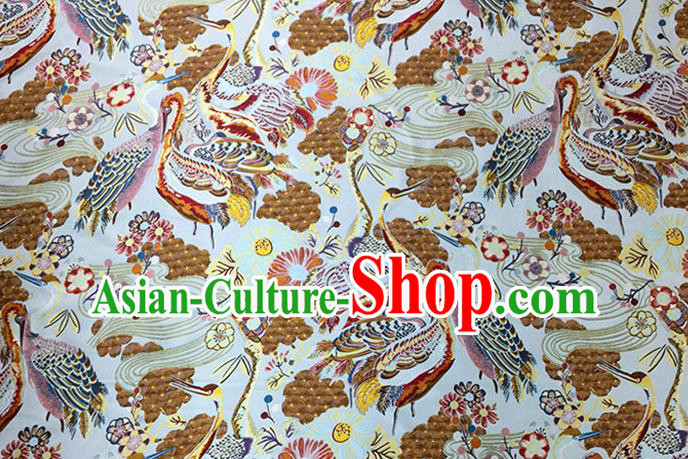 Chinese Classical Crane Pattern Design Light Blue Brocade Fabric Asian Traditional Hanfu Satin Material