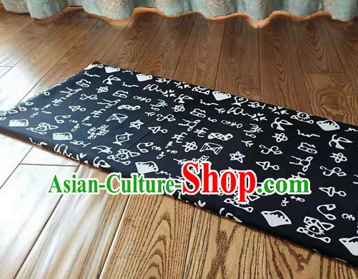 Chinese Classical Oracle Inscriptions Pattern Design Navy Fabric Asian Traditional Hanfu Cloth Material