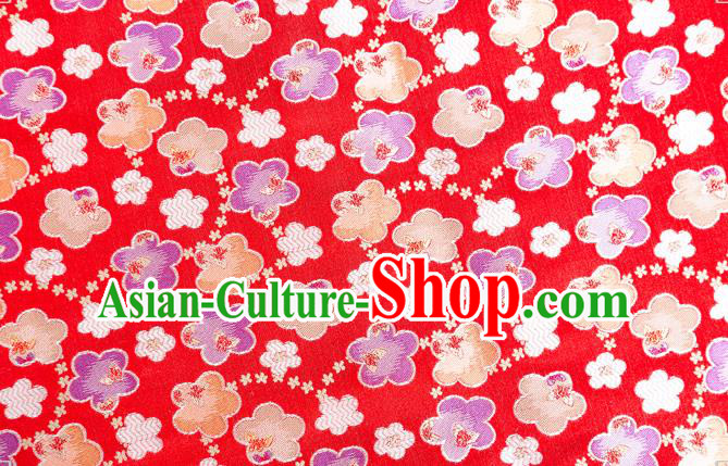 Japanese Traditional Oriental Cherry Pattern Design Red Brocade Fabric Asian Kimono Tapestry Satin