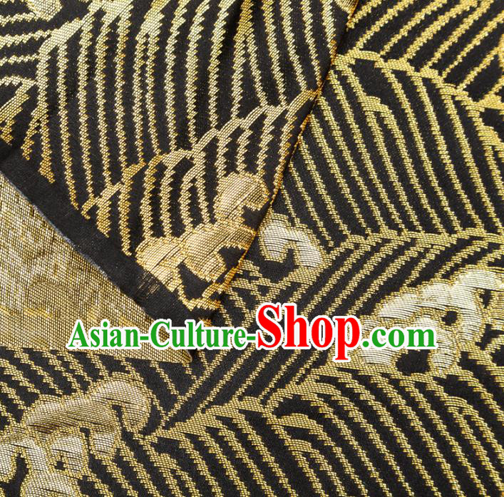 Japanese Traditional Waves Pattern Design Black Brocade Fabric Asian Kimono Tapestry Satin