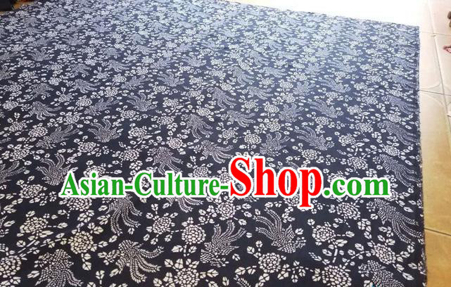 Chinese Classical Phoenix Pattern Design Navy Fabric Asian Traditional Hanfu Cloth Material