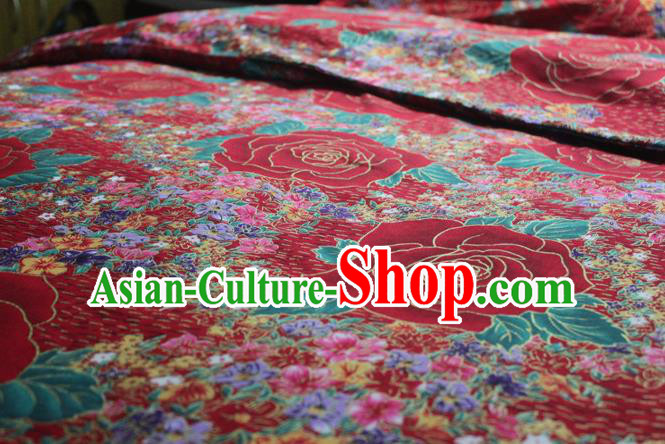 Chinese Classical Rose Pattern Design Red Fabric Asian Traditional Hanfu Cloth Material