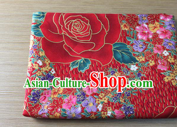 Chinese Classical Rose Pattern Design Red Fabric Asian Traditional Hanfu Cloth Material