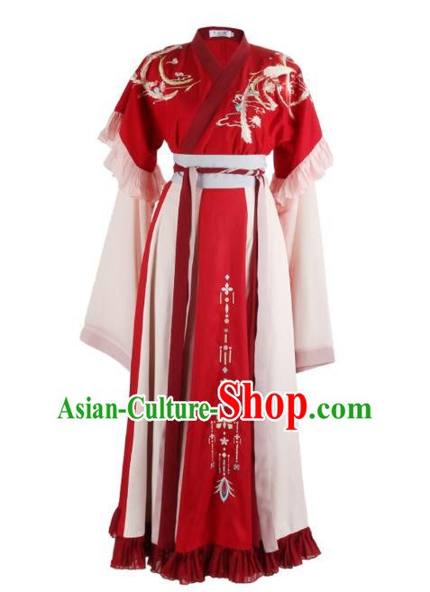 Traditional Chinese Jin Dynasty Palace Princess Historical Costumes Ancient Royal Infanta Red Hanfu Dress for Women
