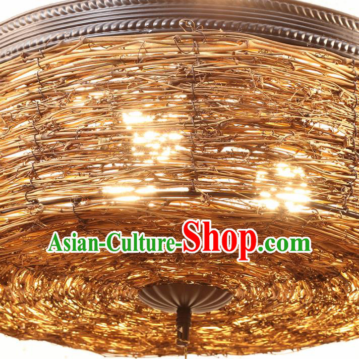 Asian Traditional Straw Weaving Ceiling Lantern Thailand Handmade Lanterns Hanging Lamps