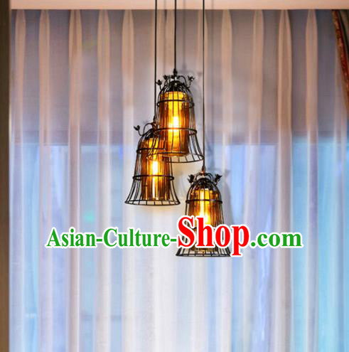 Asian Traditional Hanging Lantern Thailand Handmade Iron Lanterns Three Pieces Lamps