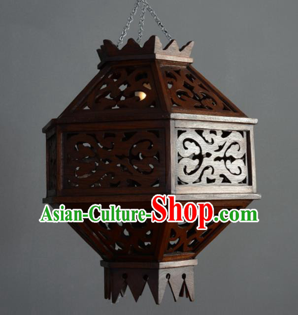 Asian Traditional Wood Carving Ceiling Lantern Thailand Handmade Lanterns Hanging Lamps