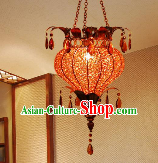 Asian Traditional Red Grass Ceiling Lantern Thailand Handmade Lanterns Hanging Lamps