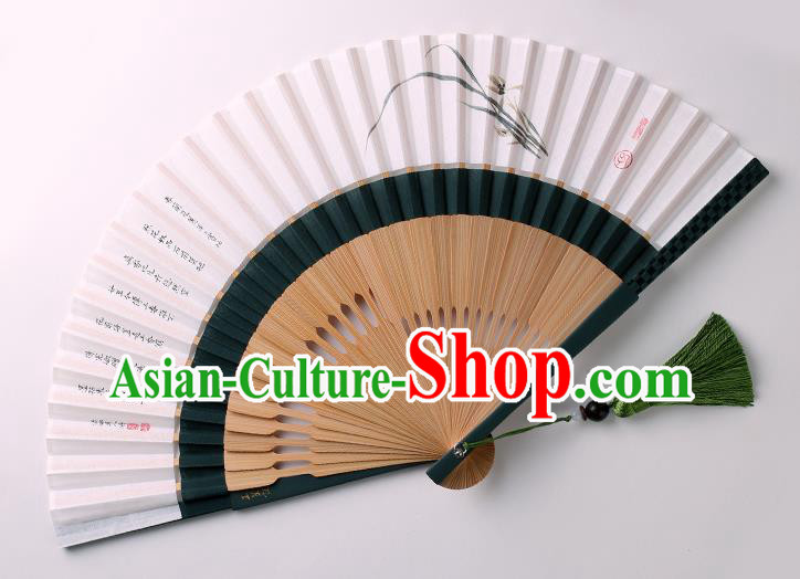 Traditional Chinese Ink Painting Orchid Folding Fan China Bamboo Fan Oriental Fan