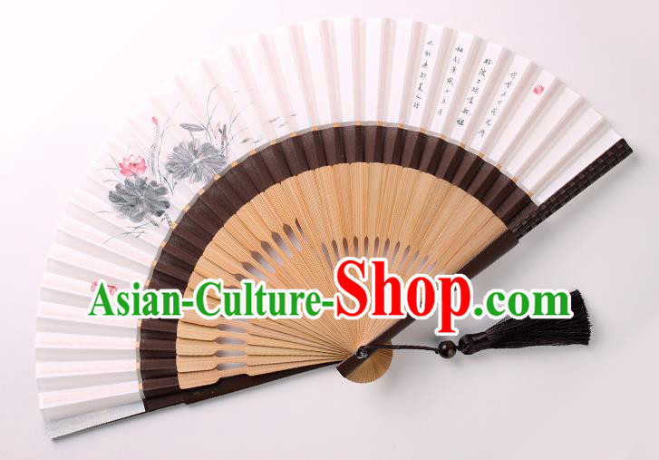 Traditional Chinese Ink Painting Lotus Folding Fan China Bamboo Fan Oriental Fan
