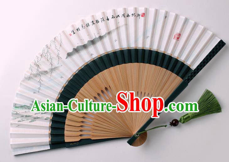Traditional Chinese Ink Painting West Lake View Folding Fan China Bamboo Fan Oriental Fan