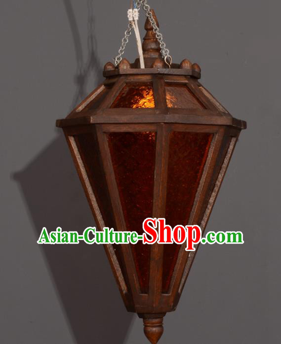 Asian Traditional Wood Grass Ceiling Lantern Thailand Handmade Lanterns Hanging Lamps