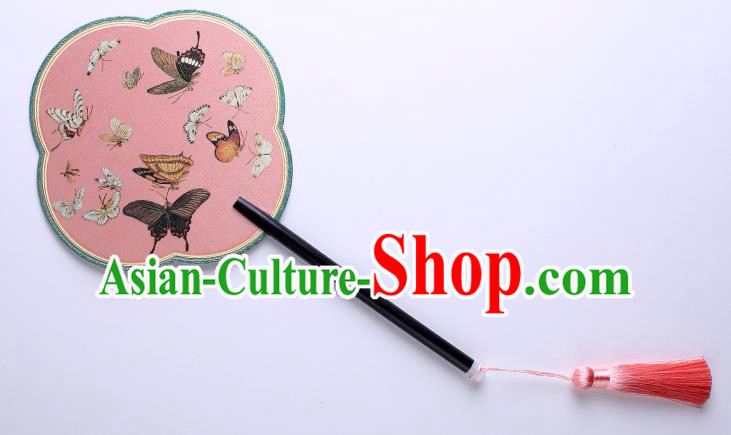 Traditional Chinese Printing Butterfly Pink Palace Fan China Classical Hanfu Silk Fans