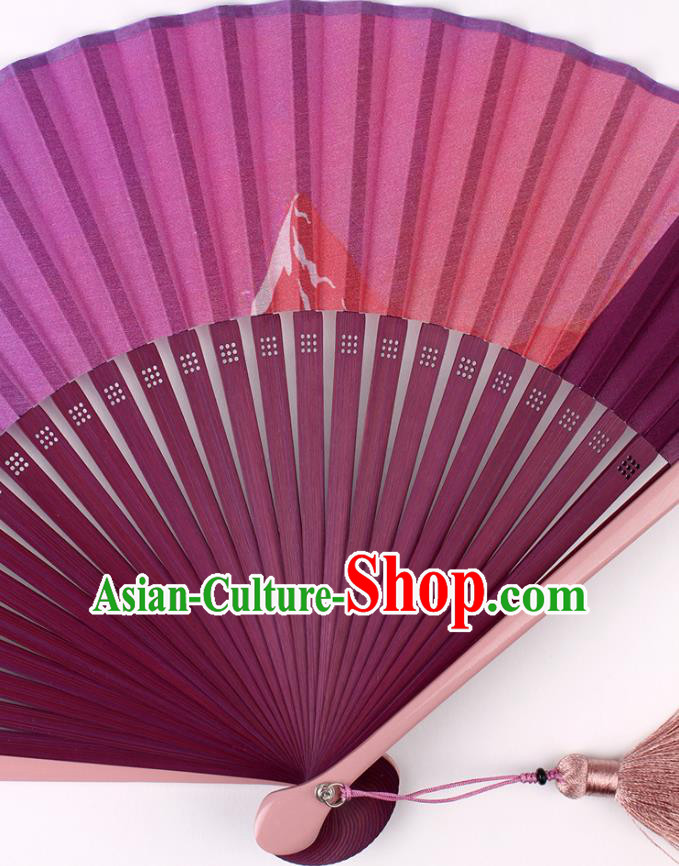 Traditional Chinese Handmade Purple Silk Folding Fan China Bamboo Fan Oriental Fan