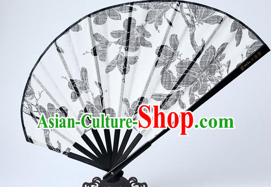Traditional Chinese Handmade Printing Yulan Magnolia White Silk Folding Fan China Bamboo Fan Oriental Fan